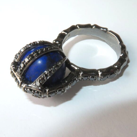 Stephen Webster "Verne" Bone Lapis Black Diamond 18k Gold Ring - Picture 5 of 17